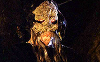 Le chef des satanistes a l'air d'un méchant pinson avec son masque ressemblant à celui de Leatherface...