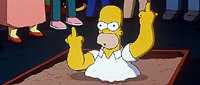 Homer fait des doigts d'honneur à ses voisins...  Le genre de passe qui ne passerait pas à la télé...