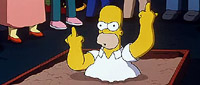Homer fait des doigts d'honneur à ses voisins... Le genre de passe qui ne passerait pas à la télé...